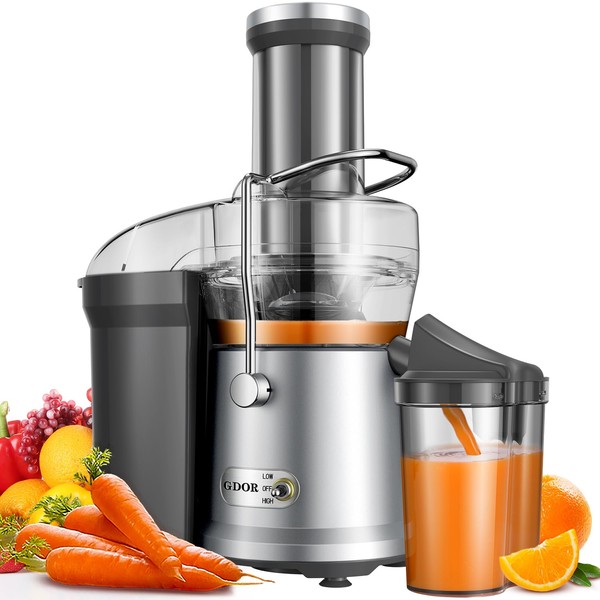 1200W GDOR Juicer with Larger 3.2" Feed Chute, Titanium Enhanced Cutting System, Centrifugal Juice Extractor Maker with Heavy Duty Full Copper Motor, Dual Speeds, BPA-Free, Silver