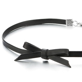 COOLSTEELANDBEYOND Ladies Black Leather Bow Choker Necklace Pendant(CA)