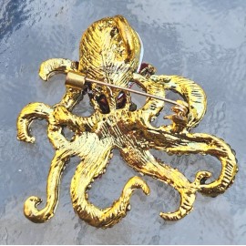 Unbranded Iridescent Rhinestone & Crystal Goldtone Octopus Brooch / Pendant