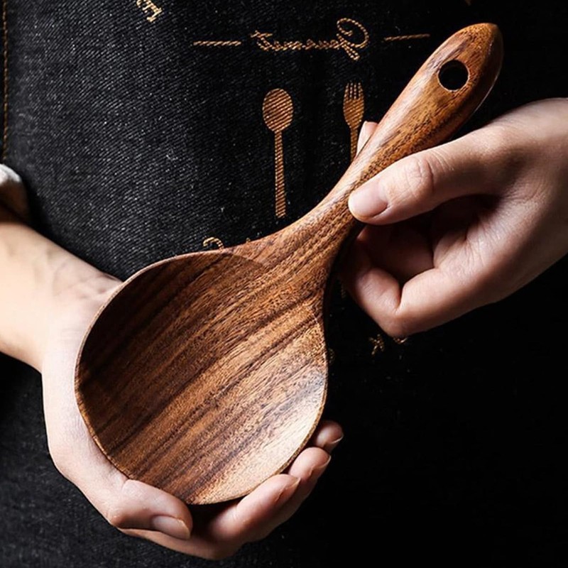 Natural Wood Rice Paddle Non-Stick Wooden Paddle Serving Spoons Rice