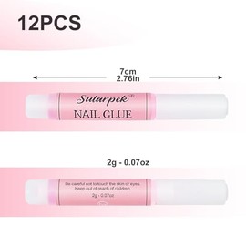 Sularpek 12 Stück Nagelkleber, Nagelkleber Extra Stark, Nagelkleber Für Kunstnägel Tips, für die Nagelverlängerung künstliche Fingernägel und Nageldesign, Professionelle Nagelbindung