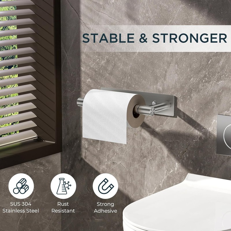 FORIOUS Adhesive Toilet Paper Holder Brushed Nickel, Self Adhesive or