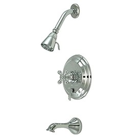 Kingston Brass KB36310AX Restoration Tub and Shower Faucet with Metal Cross Handle, Polished Chrome