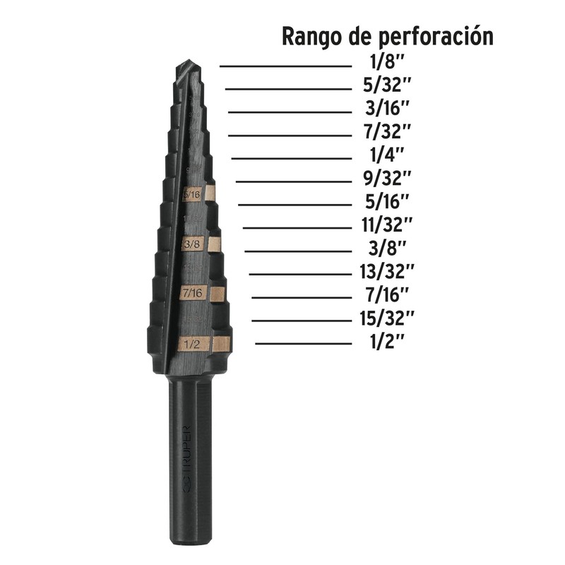 Truper BES-13, Broca escalonada óxido negro 13 escalones 1/8" a