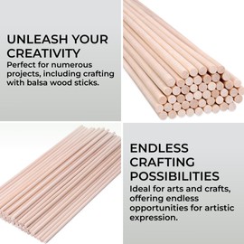 H&S Wooden Sticks for Crafts, Pack of 100, Round Wood, 30 cm x 6 mm, Untreated Wooden Sticks, Ultra Smooth Round Wood Stick for Craft Projects
