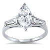 Sterling Silver Baguette Accent Marquise CZ Solitaire Engagement Ring 14MM