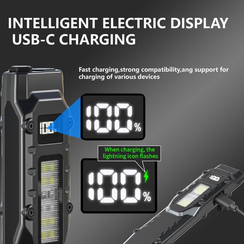 MAKDAK EDC Tactical Flashlight Rechargeable - Digital Display High Lumens