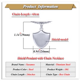 Xusamss Punk Rock Stainless Steel Shield Pendant Necklace(White)