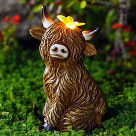 Fashionoda Solar Garden Statue Highland Cow Figurine – Outdoor Decoration with Butterfly for Garden Yard Lawn Home Decor Outside : Unique Gifts for Mom Grandma