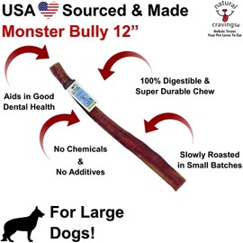 Natural Cravings 6 Pack of USA Texas Sized Odor-Free Bully Sticks, 12 Inch, High Protein Dog Chews