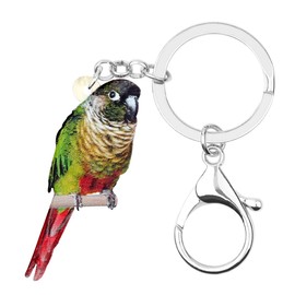 WEVENI Acrylic Green-cheeked Parakeet Keychain Crimson Rosella Parrot Charms Bird Jewelry For Women Girl (Multicoloured)