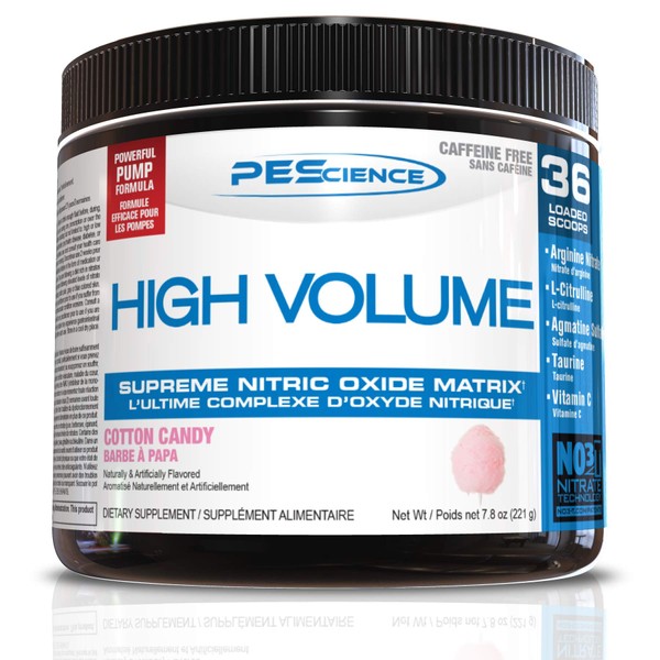 PEScience High Volume Pre Workout Powder with L Arginine Nitrate, Cotton Candy, 36 Scoops, Caffeine Free