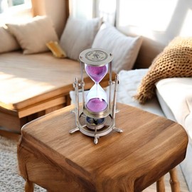 THE Unltd India 4 Minute Sand Timer with Compass, Vintage Brass Bright Pink Sand Clock Antique Style Gift Decorative Souvenirs Unique Creatives Gifts for Home Office Study Desk, 7.5 Inch