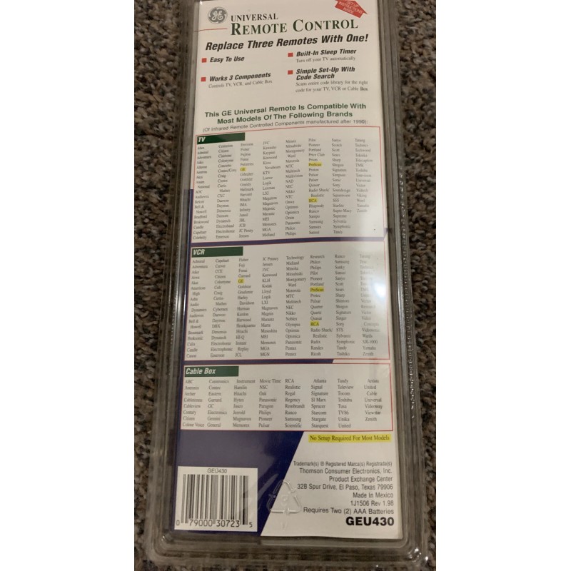 Universal GE Universal Remote Control 3 Device With One GEU430
