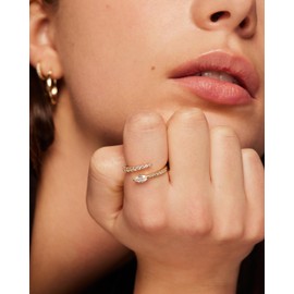 PAVOI 14K Gold Plated Cubic Zirconia Crossover Stackable Ring for Women | Marquise CZ Open Twist Eternity Band, 6, White Gold, Cubic Zirconia