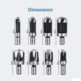 CUKCIC Wood Plug Hole Cutter High Carbon Steel Cork Drill Bits 8 Pcs (4 Standard & 4 Taper Claw)