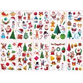 10 Sheets Christmas Temporary Tattoos for Kids, Waterproof Xmas Tattoo Stickers, Santa Claus Snowman Reindeer Christmas Tree Patterns, Christmas Party Favors Stocking Stuffers for Boys Girls