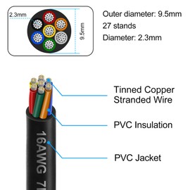 16 Gauge 7 Conductor Electrical Wire, 32.8FT 16AWG PVC Thermostat Wire, Low Voltage Landscape Wire, Flexible Cord for Extension Cable Automotive Garden Bell Speaker