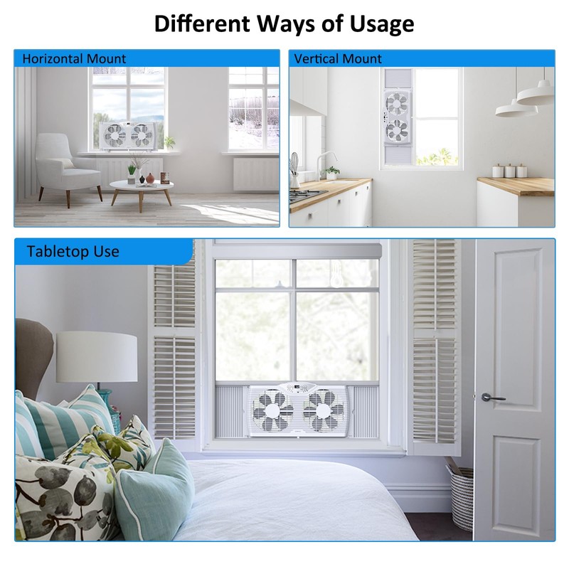 shinic Twin Window Fan with Reversible Airflow, Thermostat Controlled, 3