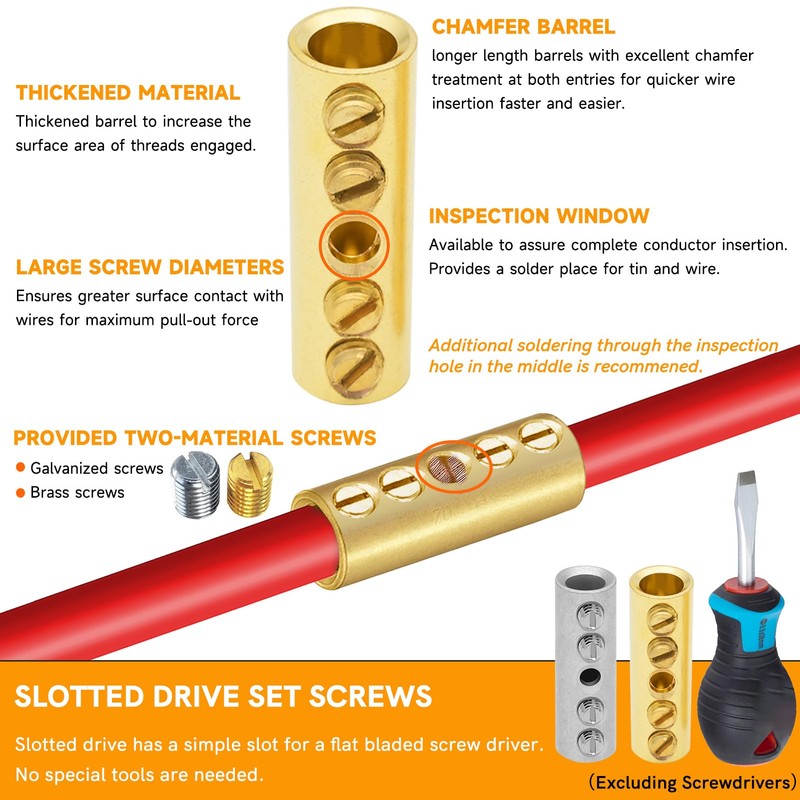 6 Gauge Wire Butt Connectors 6 PCS Brass Mechanical Butt