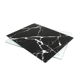 U HOME Glass Cutting Board 16 x 12 inch Set of 2, The Place Mat,Decorative Square Marble Cutting Board for Kitchen with Tempered Glass Black(White) and Clear
