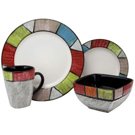 Elama Stoneware Dinnerware Collection, 16 Piece, Multi-Color