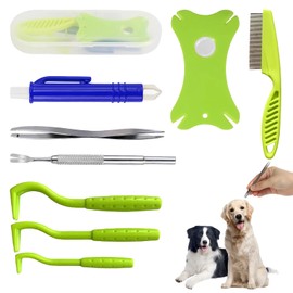 Cuworlis Tick Removal Tool 8 in 1 with Storage Box, Flea Comb, Magnifying Glass, Tick Tweezers, Dog Tick Remover Tool Tick Removal Kit Tick Removal Tool for Dogs Cats Pet Tick Comb