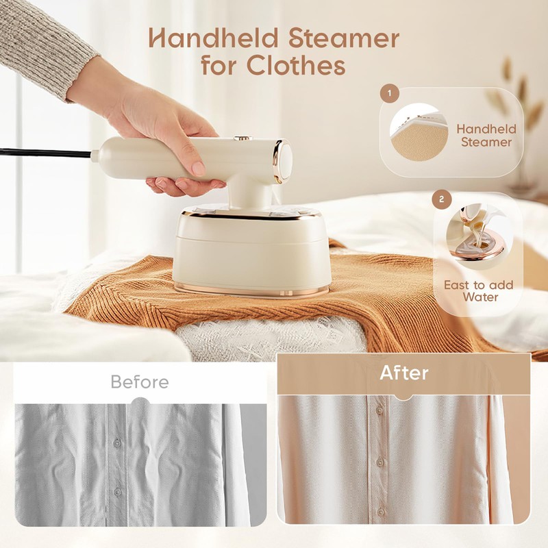 Travel Steamer for Clothes Portable Handheld Steaming Iron 2-In-1 Garment