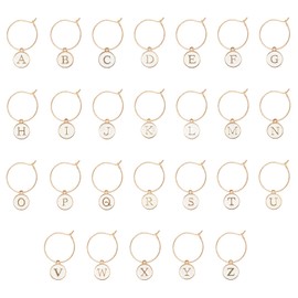 26 Pcs Wine Glass Charms Letters Glass Charm Markers with Rings Tags Metal Letters Glass Charm Markers for Stem Glasses Wine Cocktail Champagne Party Favors Decor