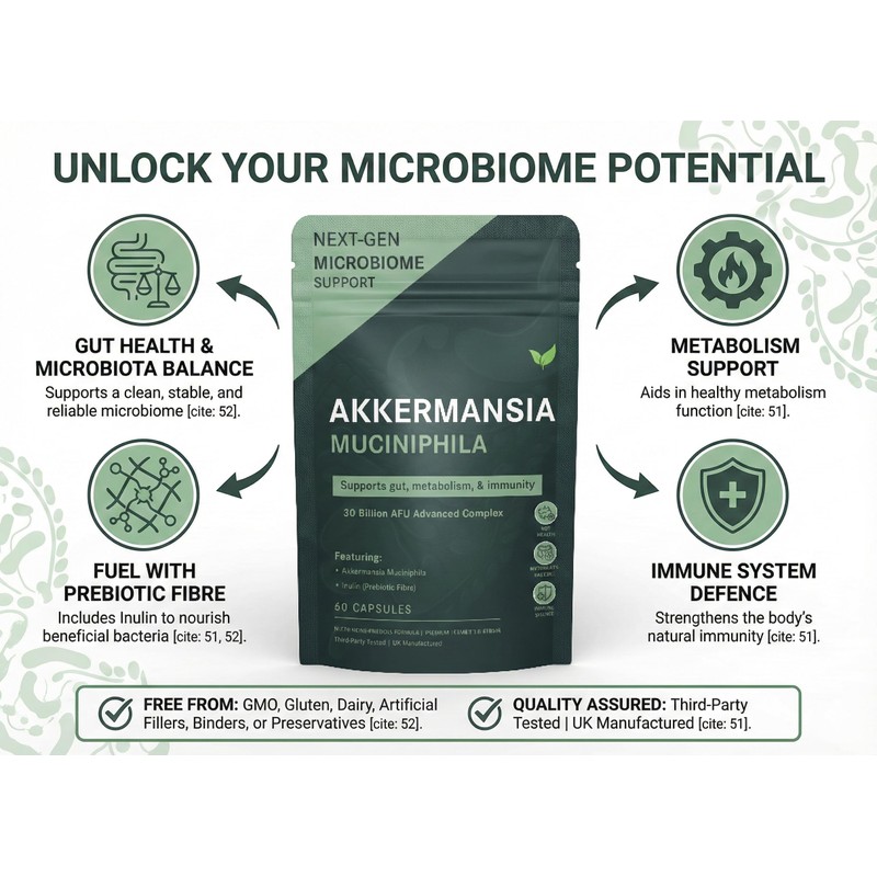 Akkermansia Muciniphila Capsules (30 Billion AFU) with Inulin Prebiotic |