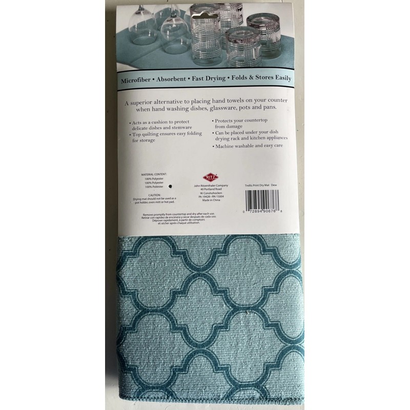 Ritz Trellis Print Reversible Mat Fast Drying Aqua Blue Folds