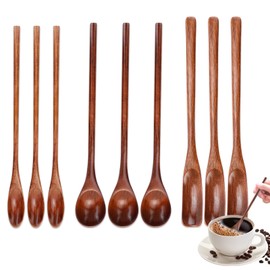 9PCS Wooden Spoon for Coffee Spoons, Long Handle Honey Spoon Teaspoons Mixing Spoon Tasting Spoon, Mini Wooden Spoons for Cooking Kitchen Utensils