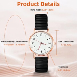 AOOSU Women's Elastic Strap Watches, Womens Watches Large Face Clear Arabic Numerals Analog Quartz Wrist Watch for Women Easy Reader Comfortable Stretch Expansion Band Ladies Wratch Black