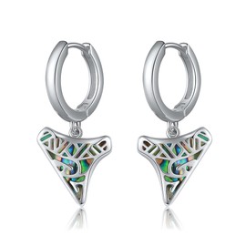 YAFEINI Shark Tooth Earrings Sterling Silver Abalone Shell Shark Tooth Dangle Drop Earrings Shark Jewelry Gifts for Women