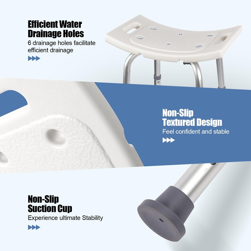 Ez2care Shower Chair, Adjustable Non-Slip Shower Bench with Suction Feet,