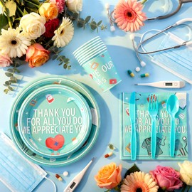 194 Pcs CNA Nursing Graduation Decorations Nurse Week Disposable Paper Tableware Set Happy CNA Week Party Supplies with Plates Cups Napkins for Nursing Assistant Party Supplies, Serve 24
