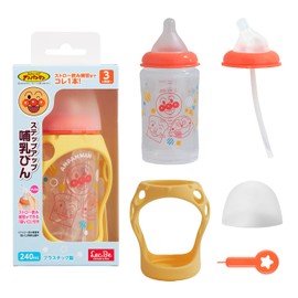LEC Anpanman Step Up Nursing Bottle, 8.1 fl oz (240 ml), Plastic, (From 3 months to 8 months and later), 1 Bottle for Drinking Straws