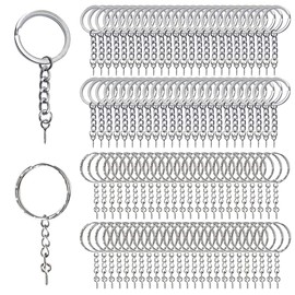Homo Trends 100Pcs Keyring Rings Key Chain Split Metal Key Rings with Link Chain and Open Jump Rings and Screw Eye Pins for Crafts, 25 mm Diameter