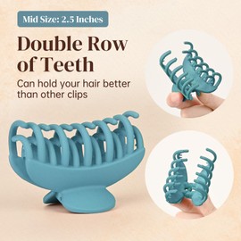 DEEKA 4 PCS 2.5 Inch Hair Claw Clips Double Row Teeth Matte Hair Jaw Clips Hair Barrettes Thick Medium Thin Hair Clips for Women (Beige,Blue,Pink,Green)