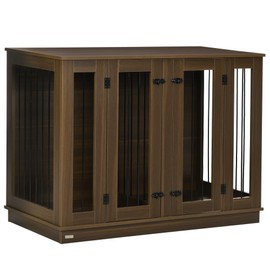 PawHut Furniture Style Dog Crate with Removable Divider, Dog Crate Side End Table Indoor with Double Doors, for Small to Large Dogs, 47" x 23.5" x 35", Walnut