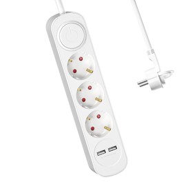 Mehrfachsteckdose mit USB, Realmade 3 Fach Steckdose, Verlängerungskabel Weiß 1,5m