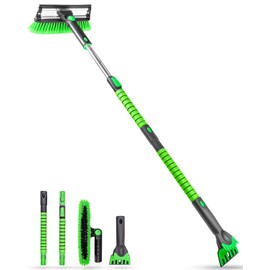 SEAAES 55 Inch Ice Scraper and Snow Brush with Squeegee, Extendable Snow Ice Removal with Foam Grip for Windshield SUV Truck Vehicle Window