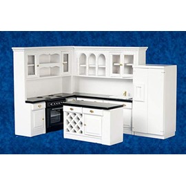 Dollhouse Miniature 1:12 Scale Four Piece Kitchen Furniture Set in White & Black