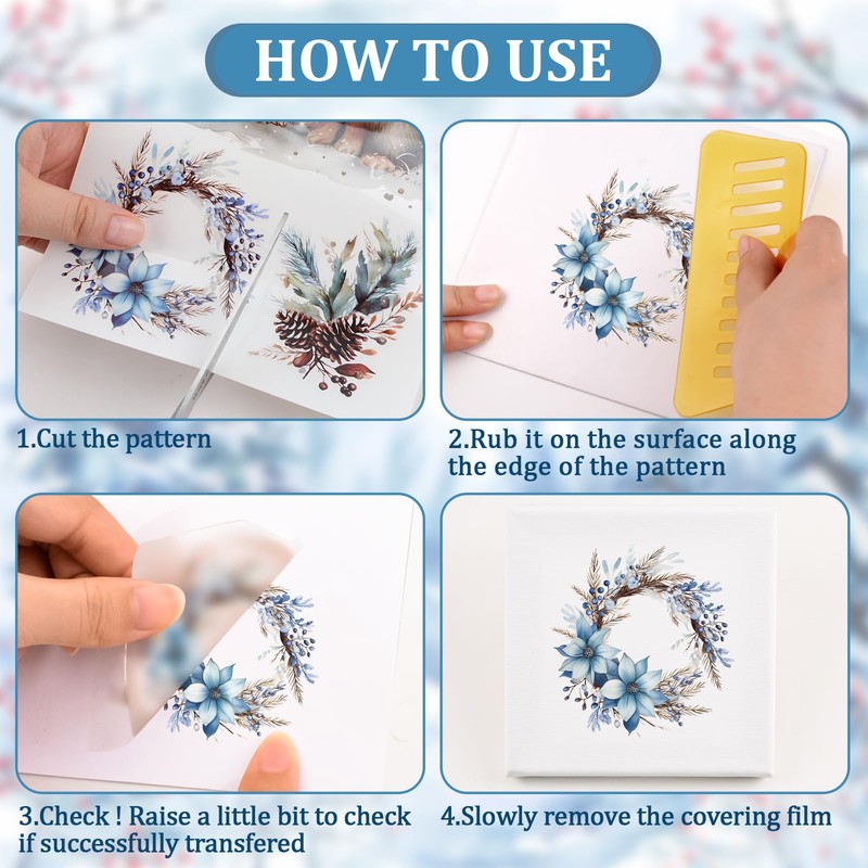 WANDIC 6 Sheets Rub On Transfer Sticker, Winter Snow Elk