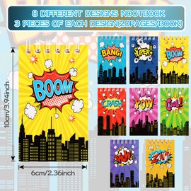 LiYiQ 148 Pcs Hero Party Favors Bulk Hero Mini Spiral Notepads Hero Pens Stickers Set for Hero Birthday Party Classroom School Reward Gift Prizes Goodie Bags Stuffers