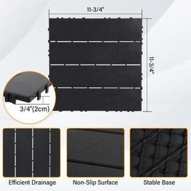 Neoaider 9PCS Plastic Interlocking Decking Tiles 12" x 12", 9 sq. ft Waterproof Outdoor Flooring All-Weather, Patio Floor Decking Tile for Garden Porch Poolside Balcony Backyard, Dark Grey