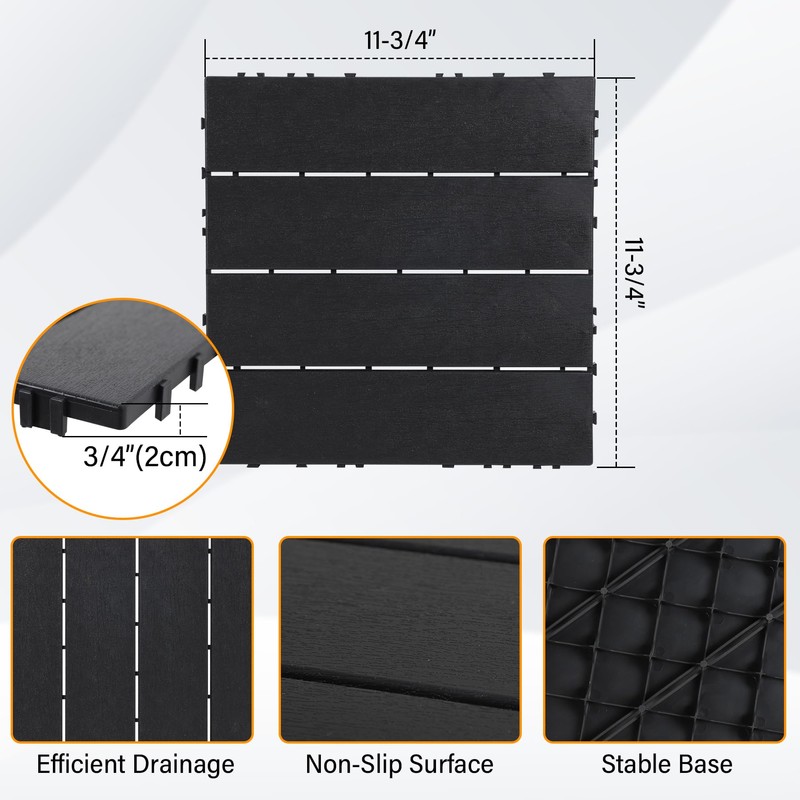 Neoaider 9PCS Plastic Interlocking Decking Tiles 12" x 12", 9