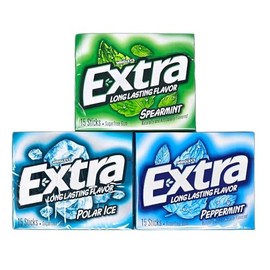 Extra Sugar-Free Chewing Gum Mint Variety 3 packs, Spearmint, Polar Ice, Peppermint, 15 Sticks Each (Total 45 Sticks)