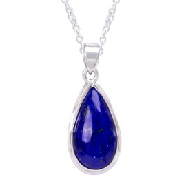 GEMKORA Natural Real Lapis Lazuli Crystals Bezel Pear Pendant Necklace, Polished Birthstone, Healing Cabochon Gemstone, Birthday, Christmas Day Gift Jewellery, 925 Sterling Silver Jewellery 18 inch