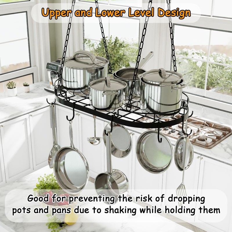 24.4” Metal Pot Rack Hanging, Oval Pan Rack Hanging with